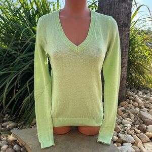 Abercrombie & Fitch Vintage Y2K Lime Green V-Neck Knit Sweater Size Small